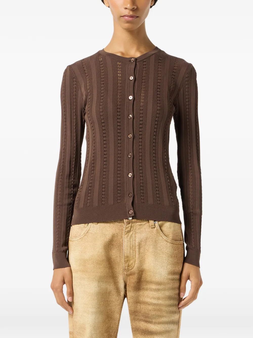  Blumarine Buttoned Opernwork-knit Cardigan - Brown 