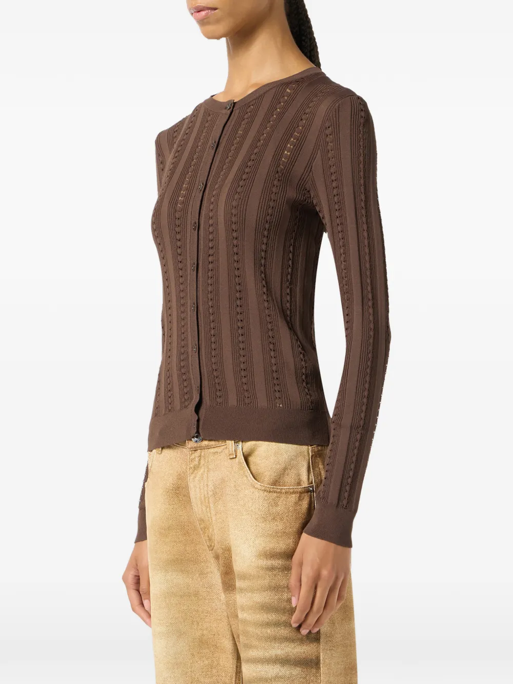 Blumarine Opengebreid vest met knopen Bruin
