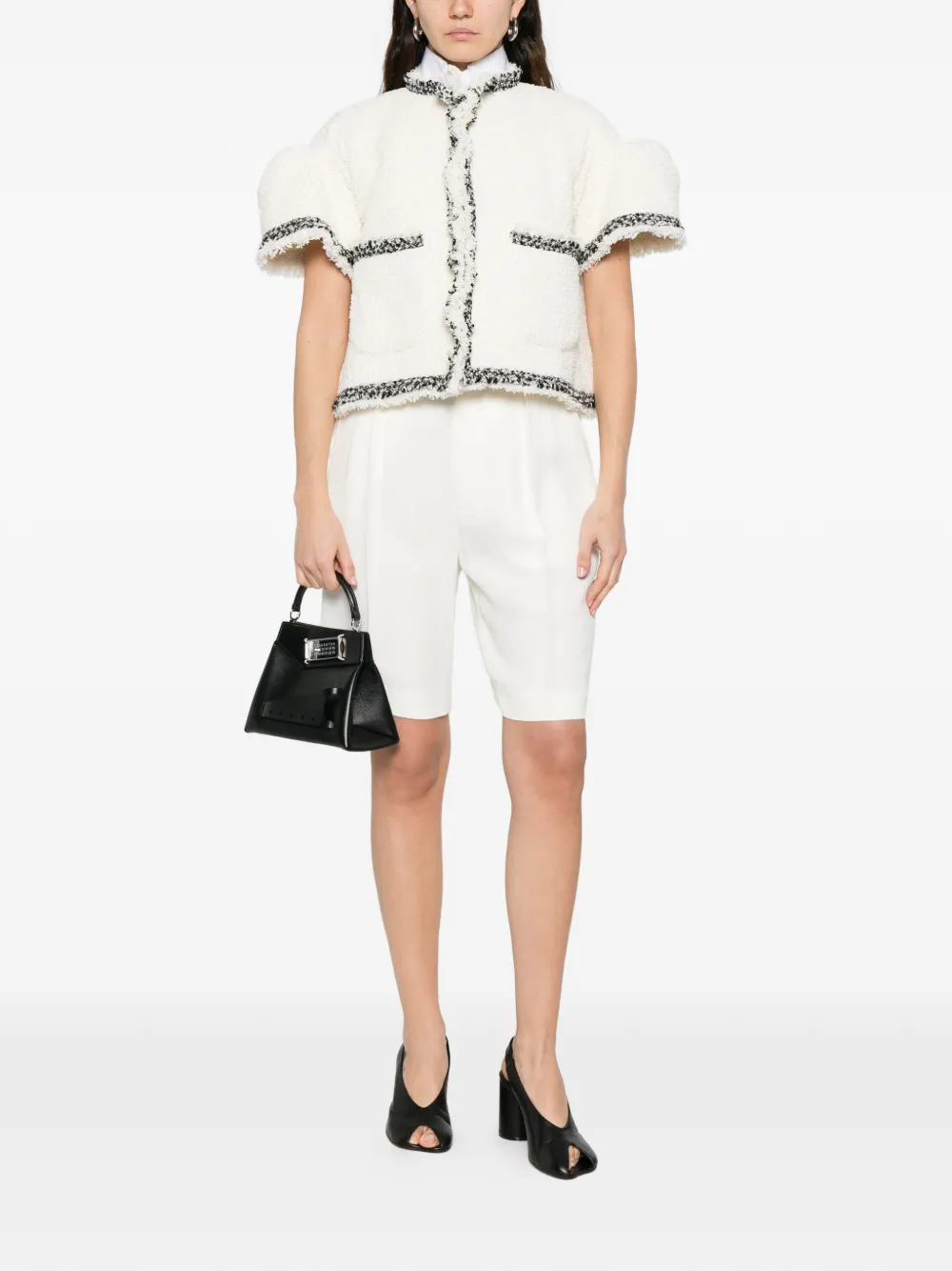  Sacai Fringed Tweed Jacket - Neutrals 