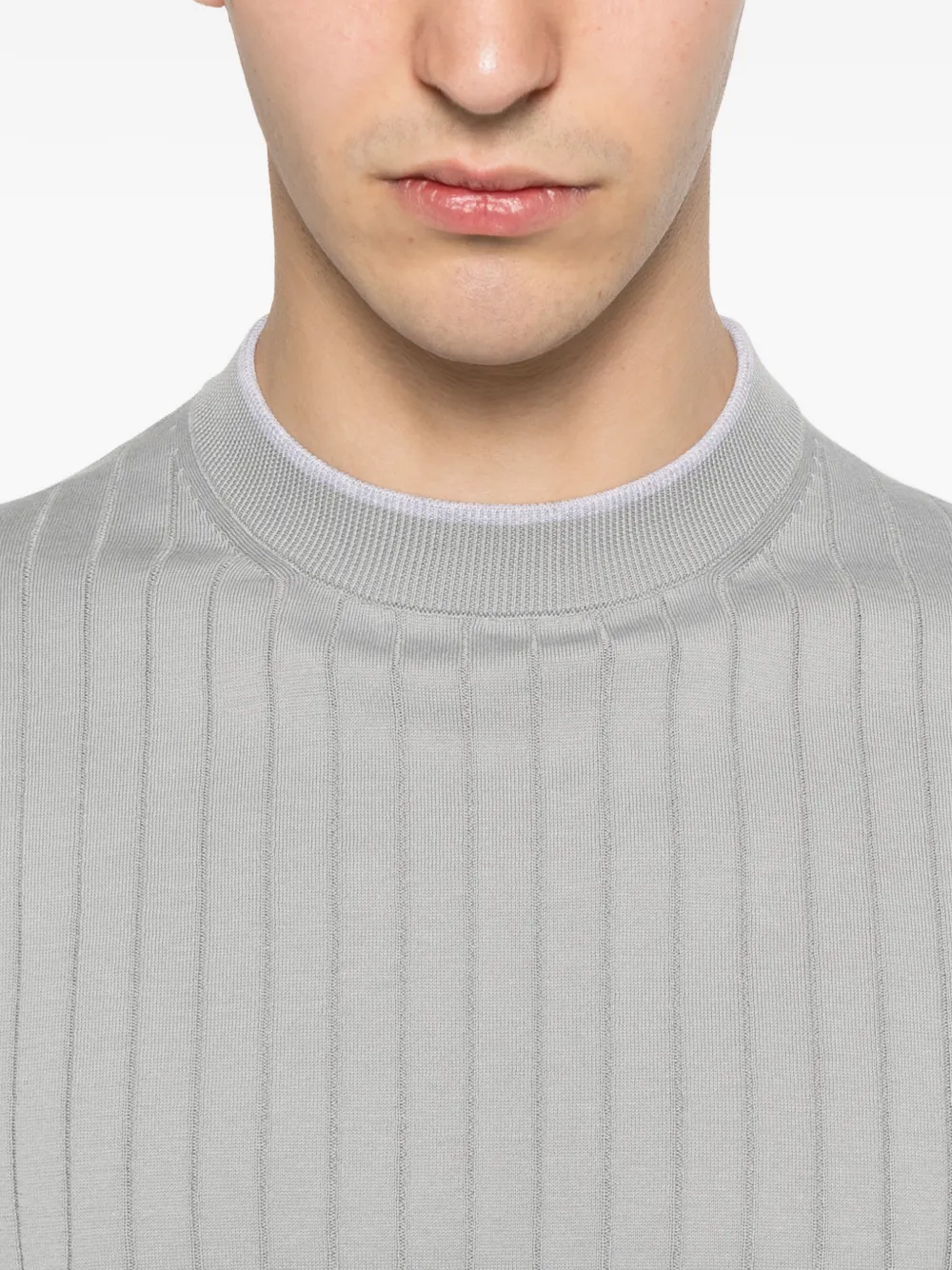 Eleventy Ribgebreid T-shirt Blauw