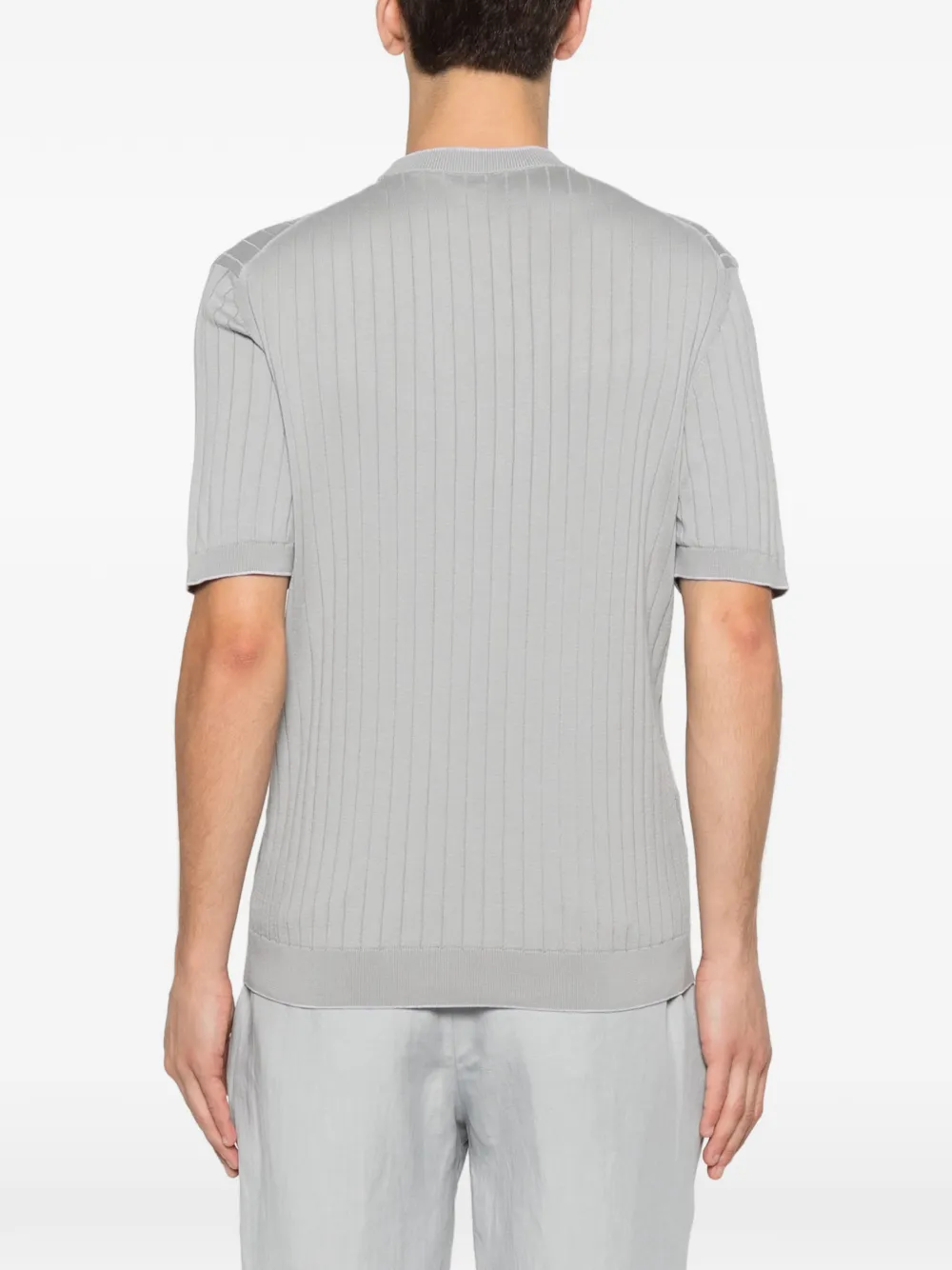 Eleventy Ribgebreid T-shirt Blauw