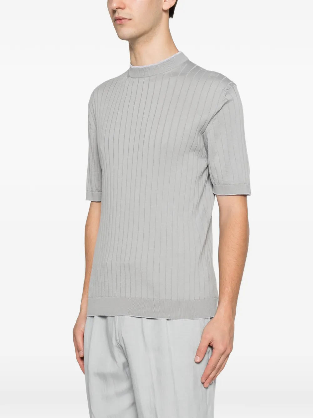 Eleventy Ribgebreid T-shirt Blauw