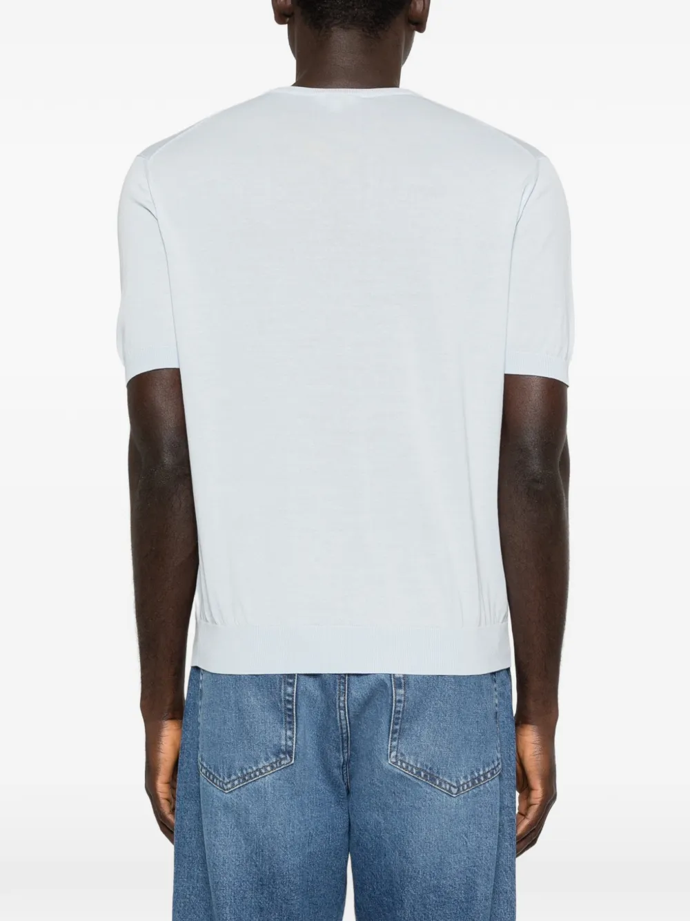 Malo Gebreid T-shirt Blauw