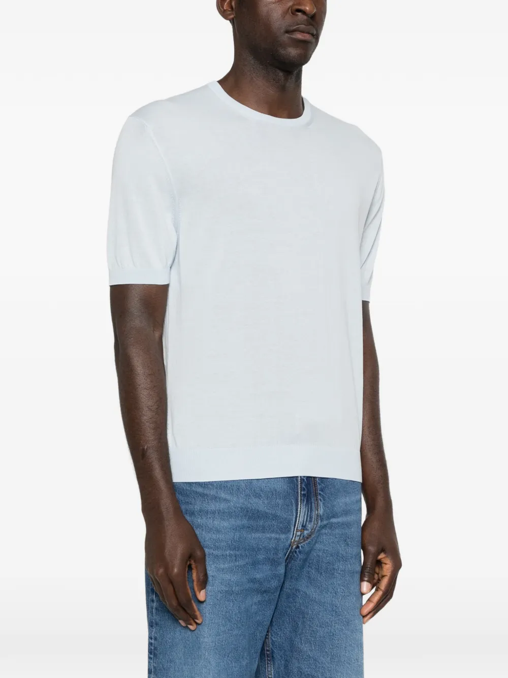 Malo Gebreid T-shirt Blauw