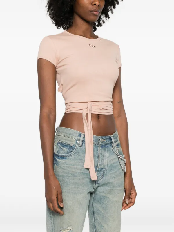 Diesel T-Bunny-Tail-R1 wrap-tie T-shirt | Pink | FARFETCH HK