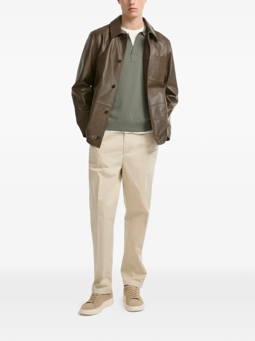 Yves Salomon Leren shirtjack Bruin