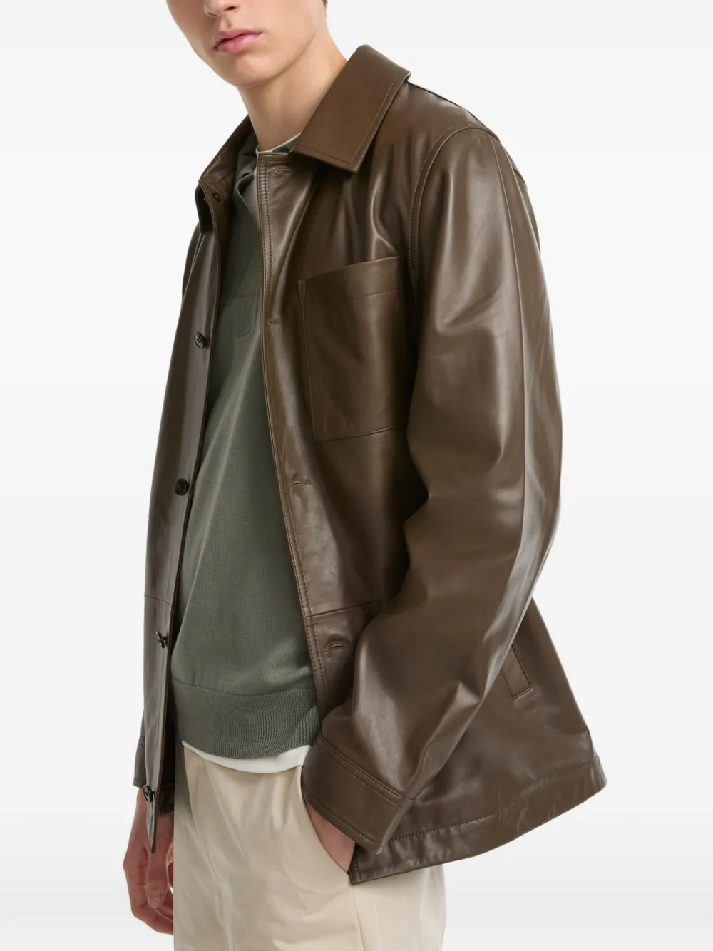 Yves Salomon Leren shirtjack Bruin