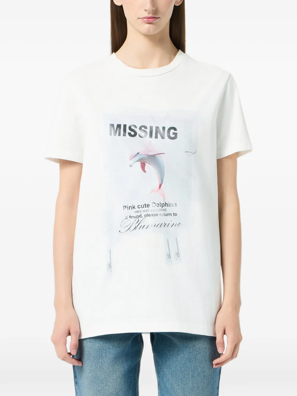 Blumarine Jersey T-shirt met dolfijnprint Wit