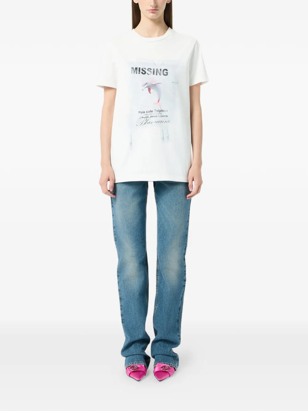 Blumarine Jersey T-shirt met dolfijnprint Wit