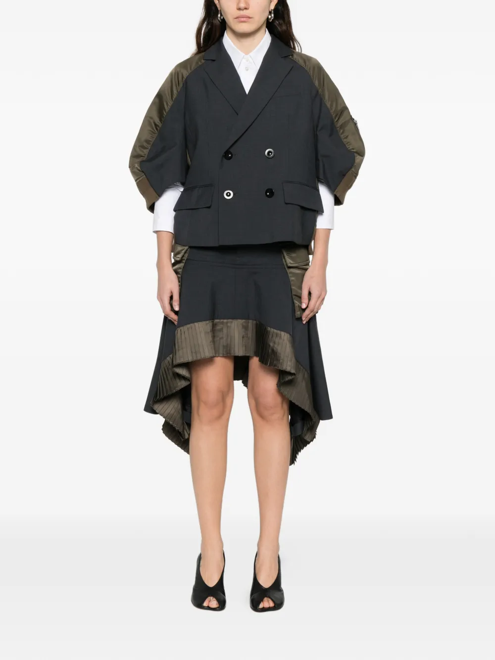  Sacai Double-breasted Panelled Jacket - Grey 