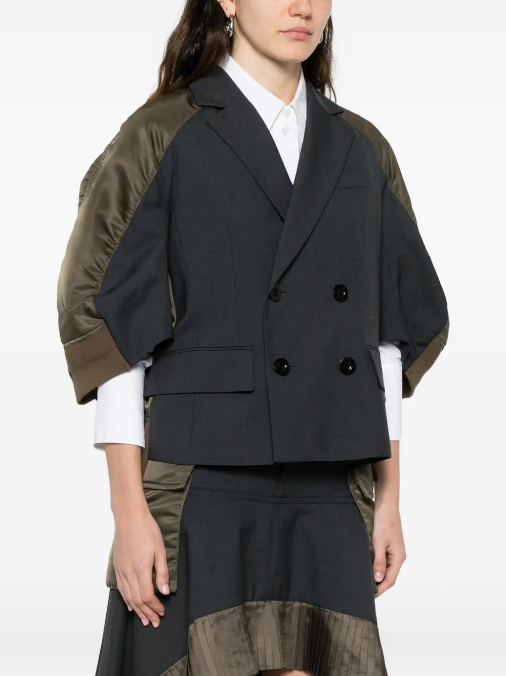  Sacai Double-breasted Panelled Jacket - Grey 