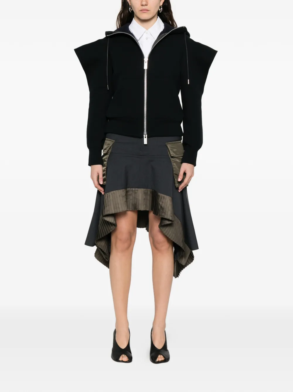 Sacai hooded zip sweatshirt - Zwart