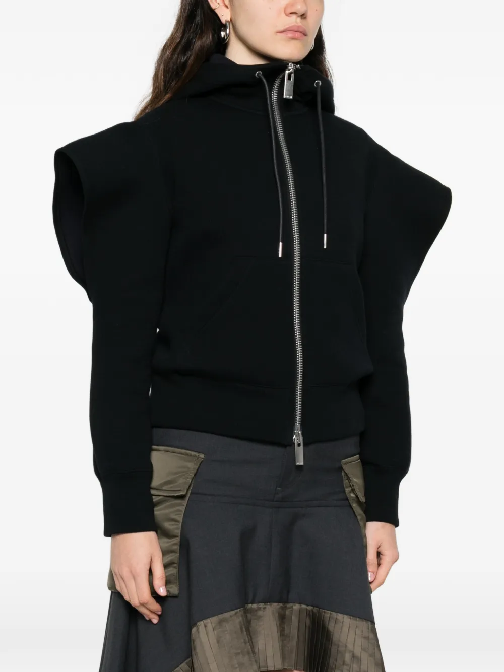 Sacai Hooded Zip Sweatshirt | Black | FARFETCH ZA