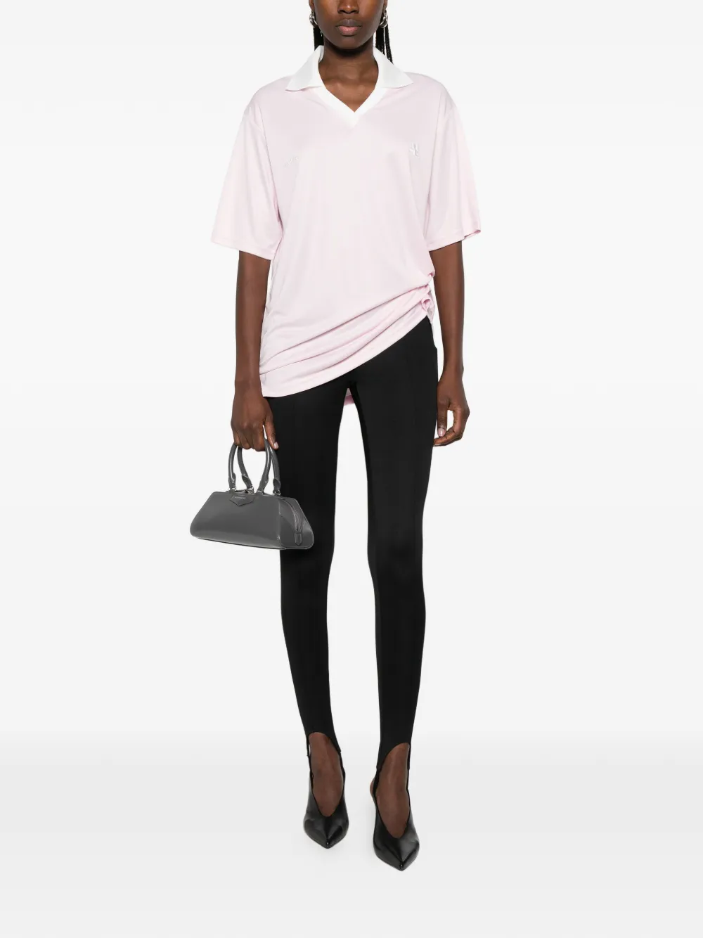 Courrèges T-shirt met geborduurd logo en V-hals Roze