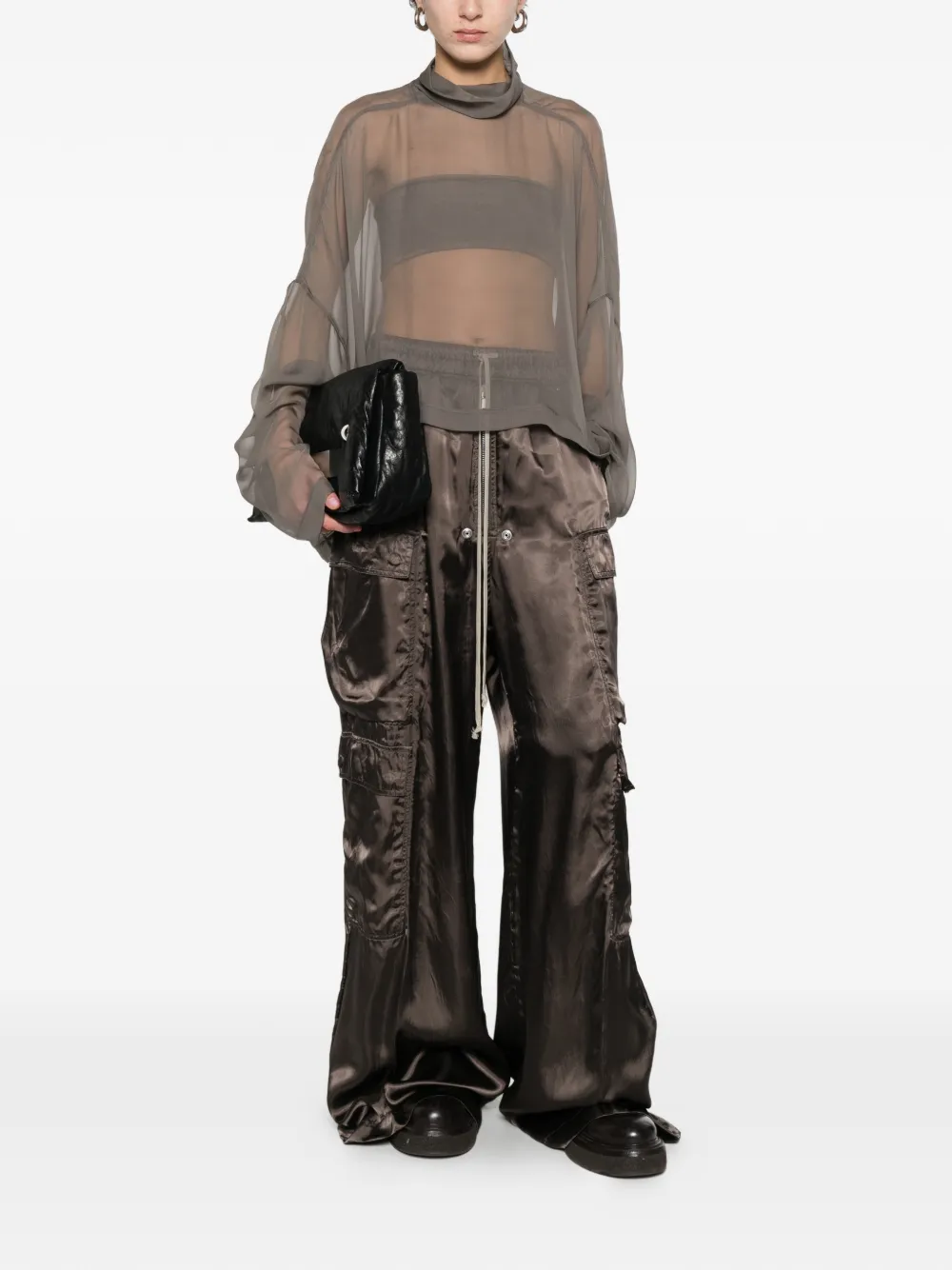  Rick Owens Cargo Drawstring Palazzo Pants - Brown 