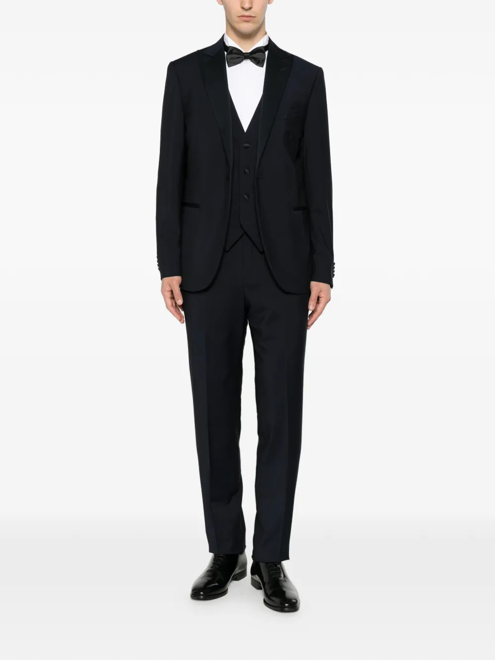Corneliani Driedelig pak met enkele rij knopen en puntige revers Blauw