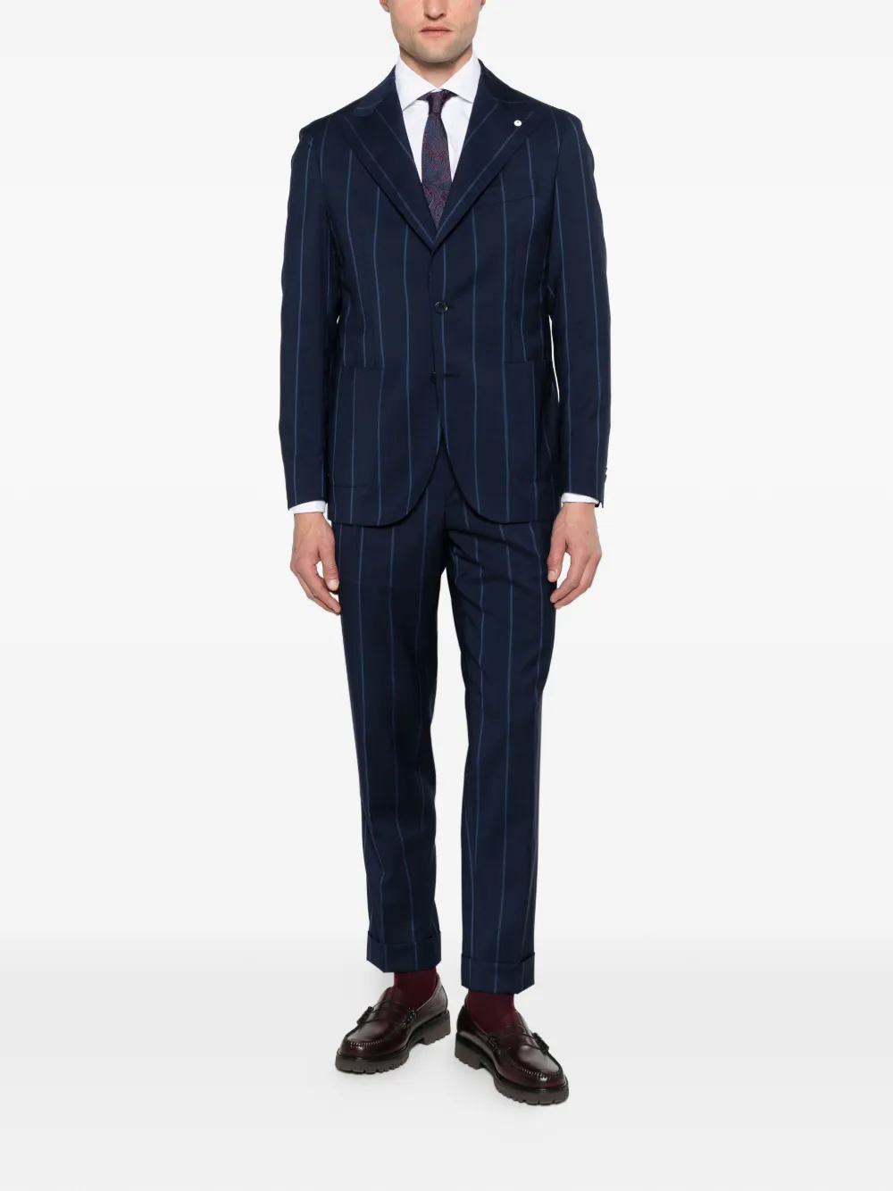  Luigi Bianchi Mantova Traje A Rayas Diplomáticas - Azul 