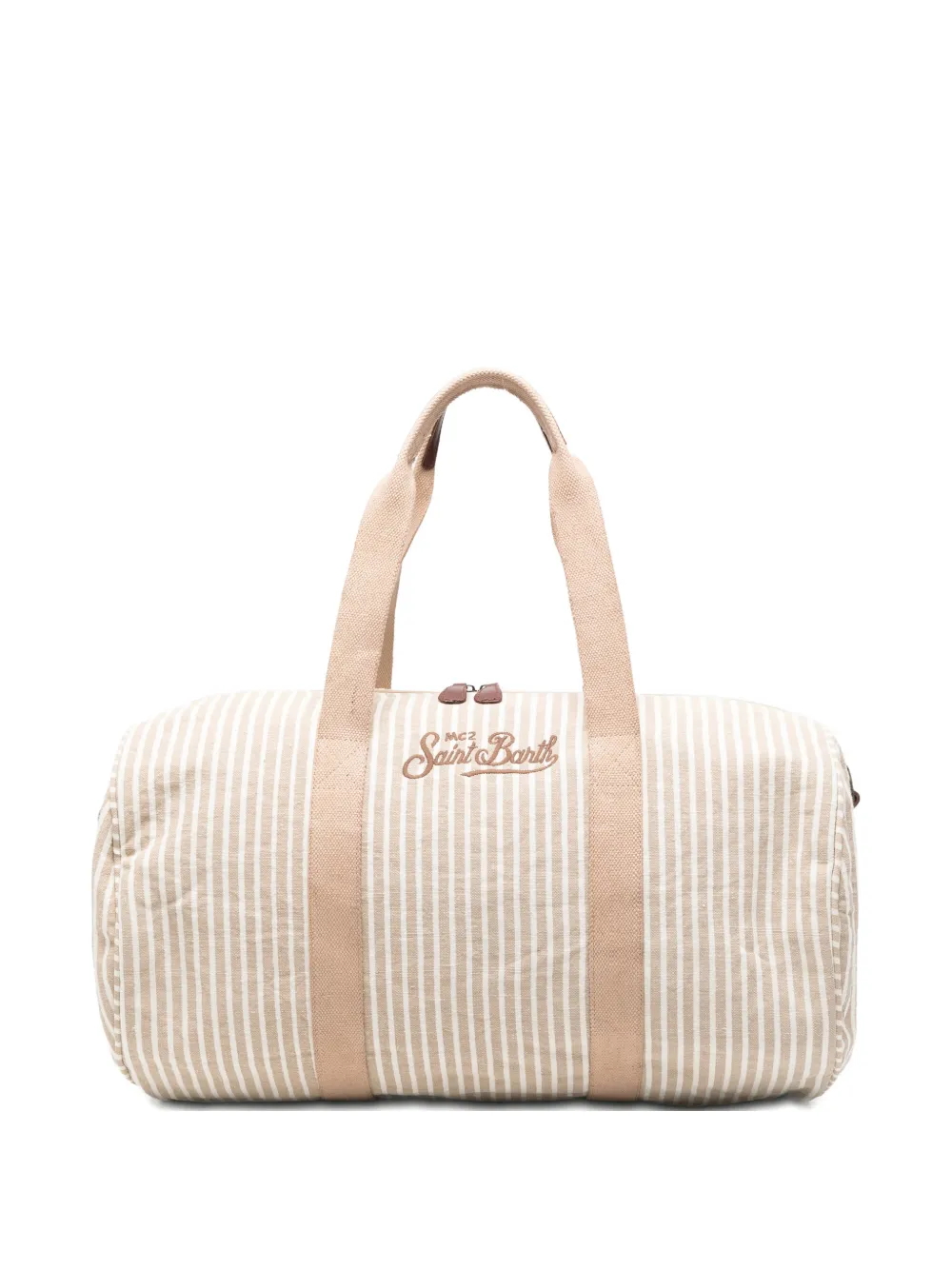 Mc2 Saint Barth Jetleg Striped Embroidered-logo Holdall In Neutral