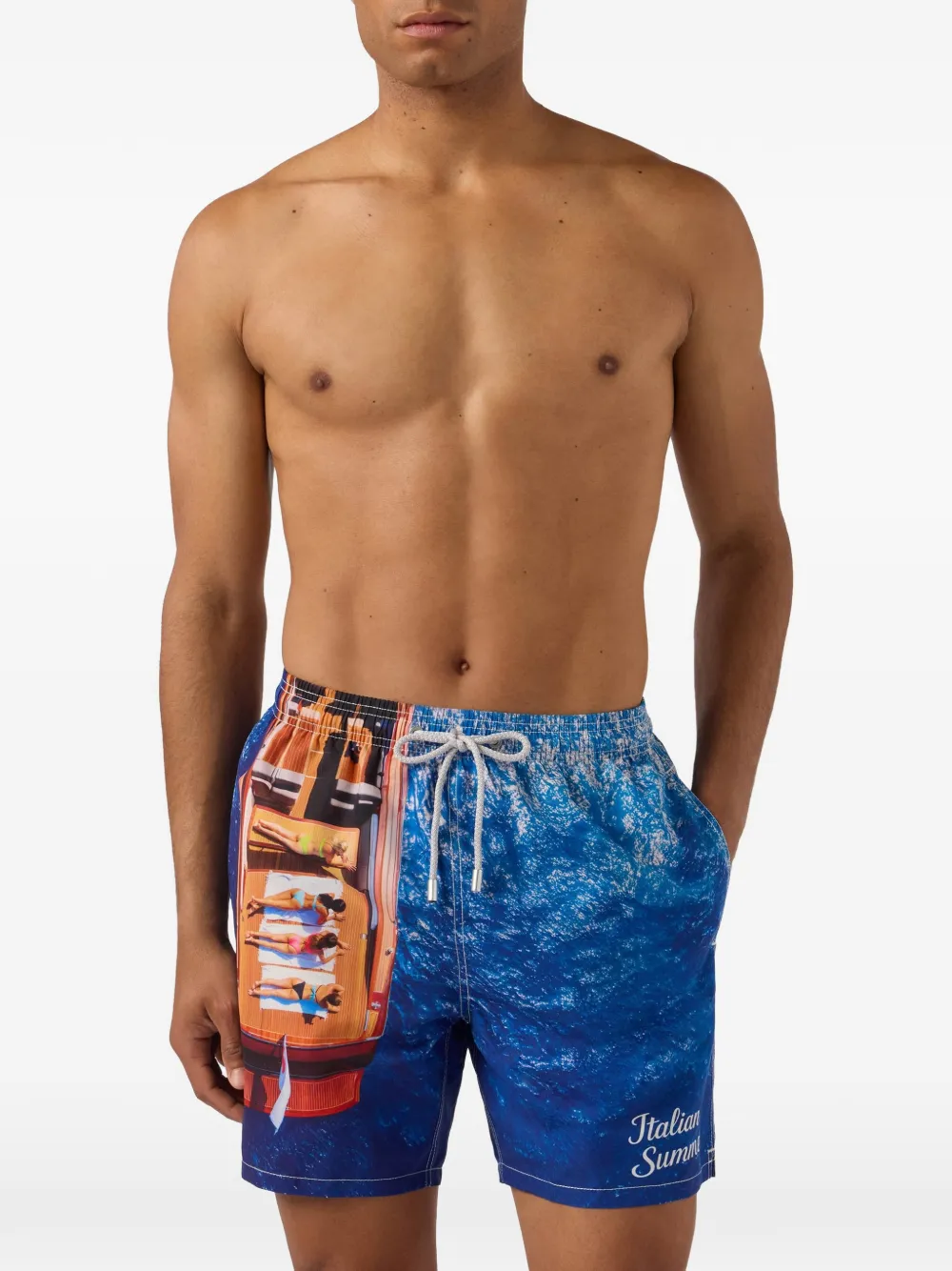 MC2 Saint Barth Gustavia zwembroek met bootprint en trekkoordtaille Bruin