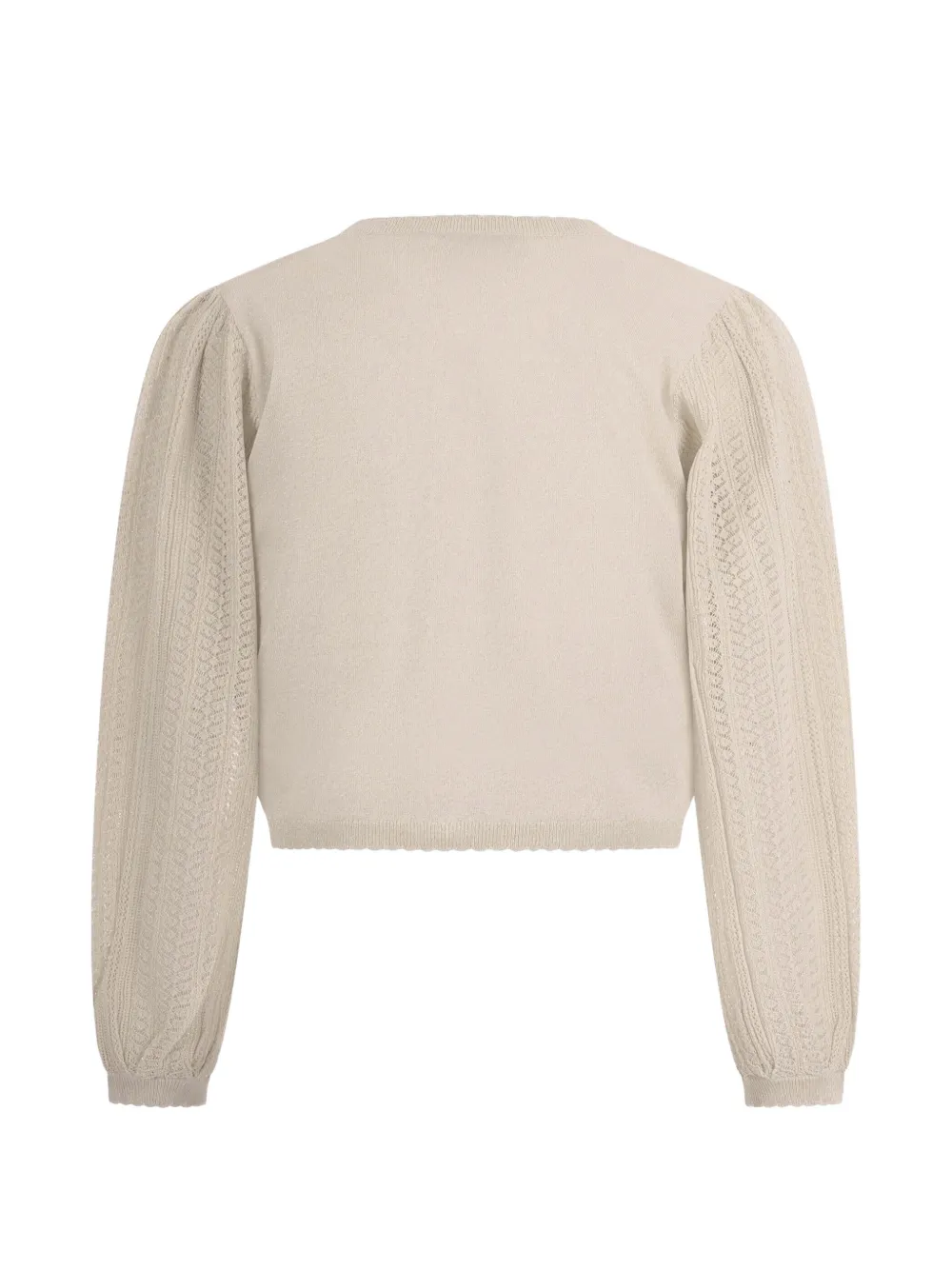 Puff-Sleeve Scalloped Cardigan