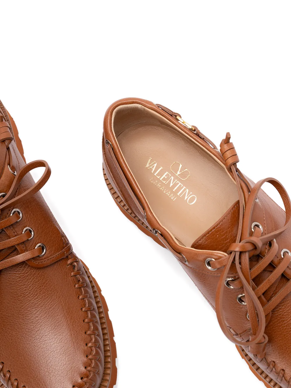 Valentino Garavani Leren bootschoenen met chunky zool Bruin