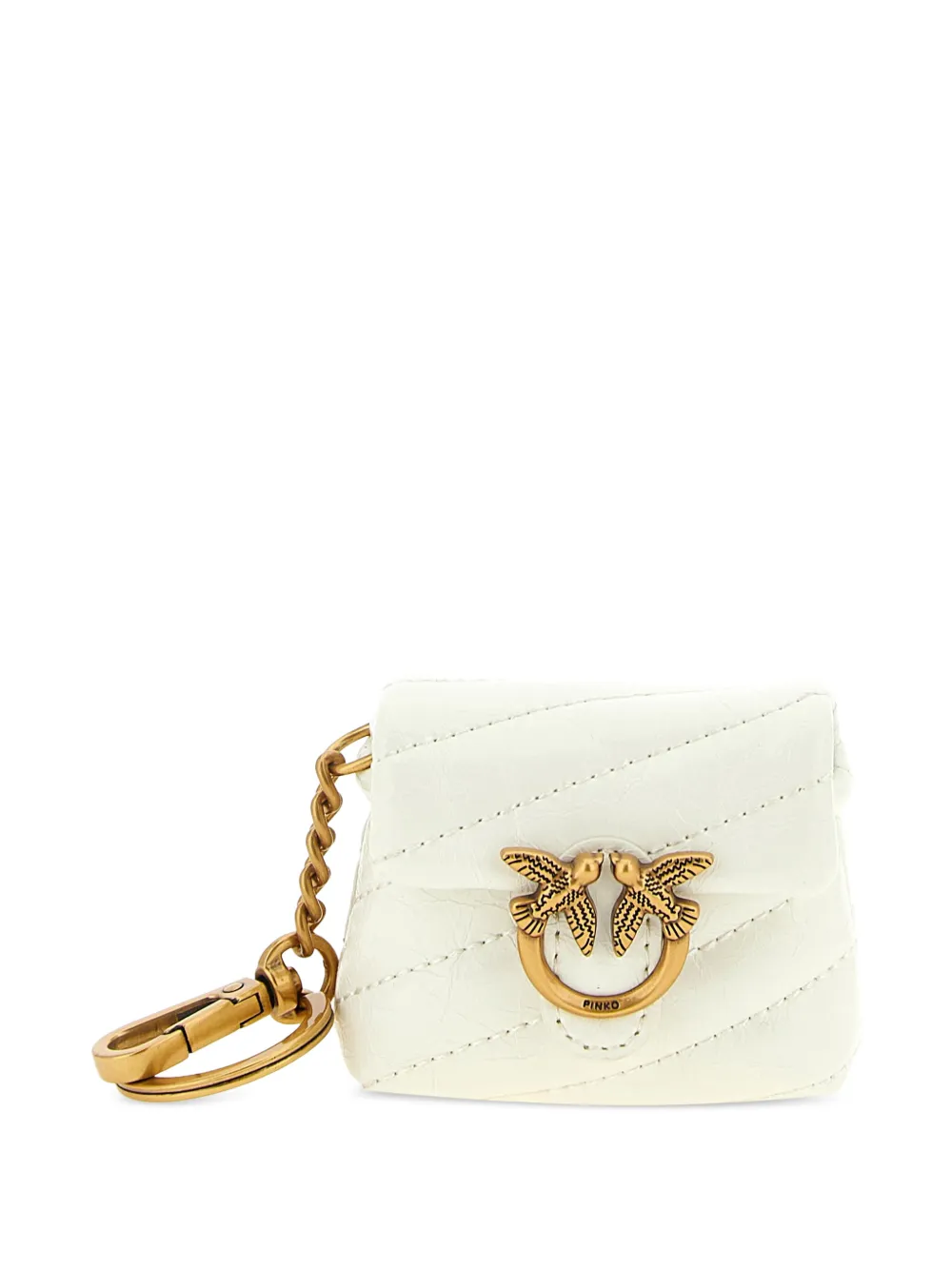 PINKO shiny quilted leather airpods case - Bianco