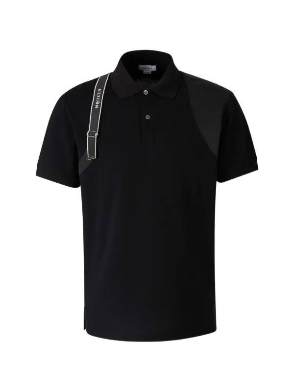 Alexander McQueen harness-detail Panelled Polo Shirt | Black