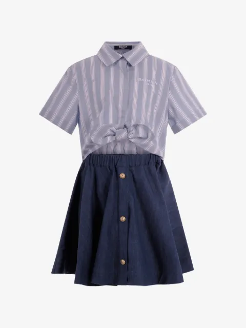 Balmain Kids vestido con motivo de rayas y detalle de moño