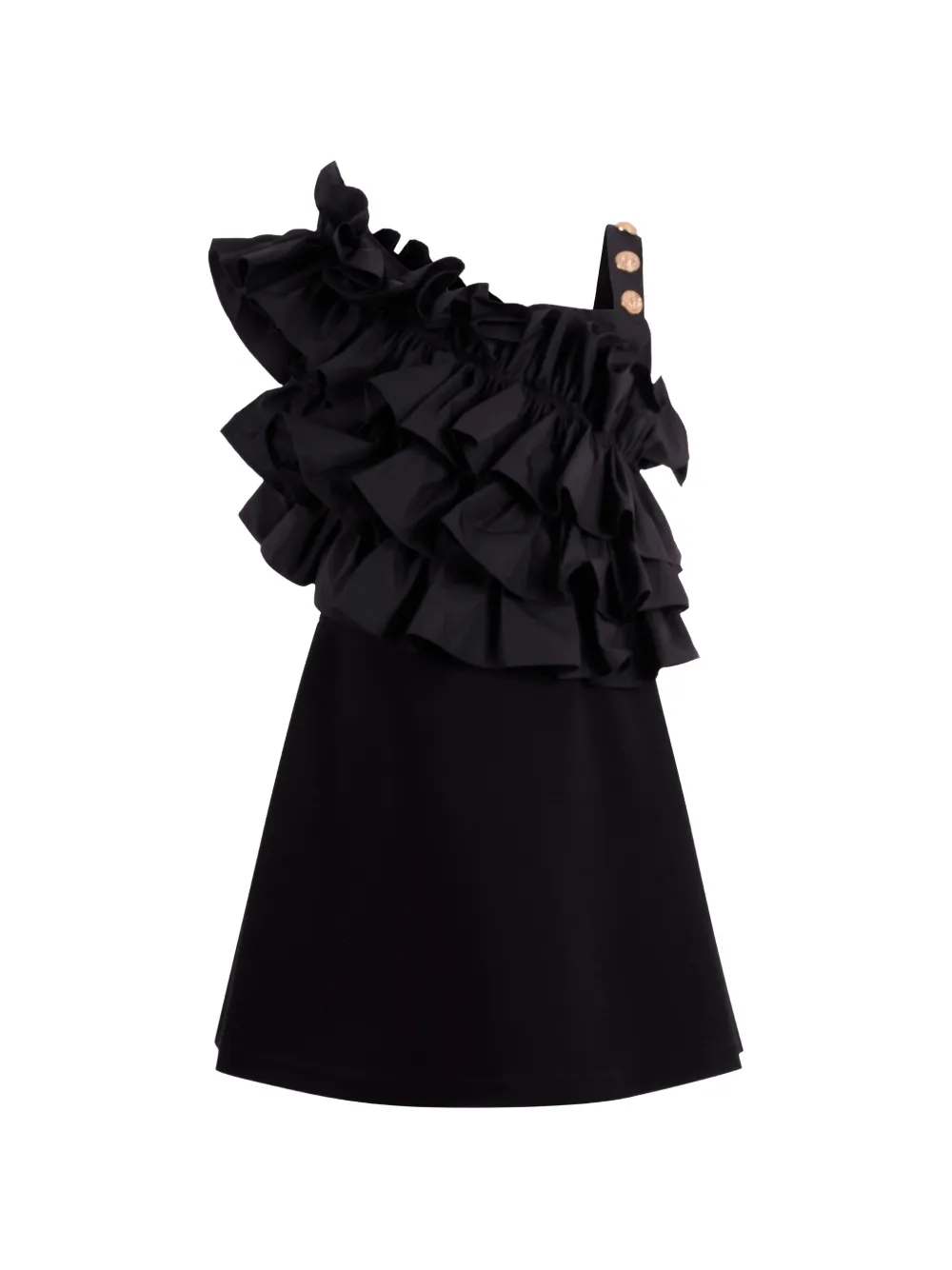 Balmain Kids ruffled asymmetric dress - Nero