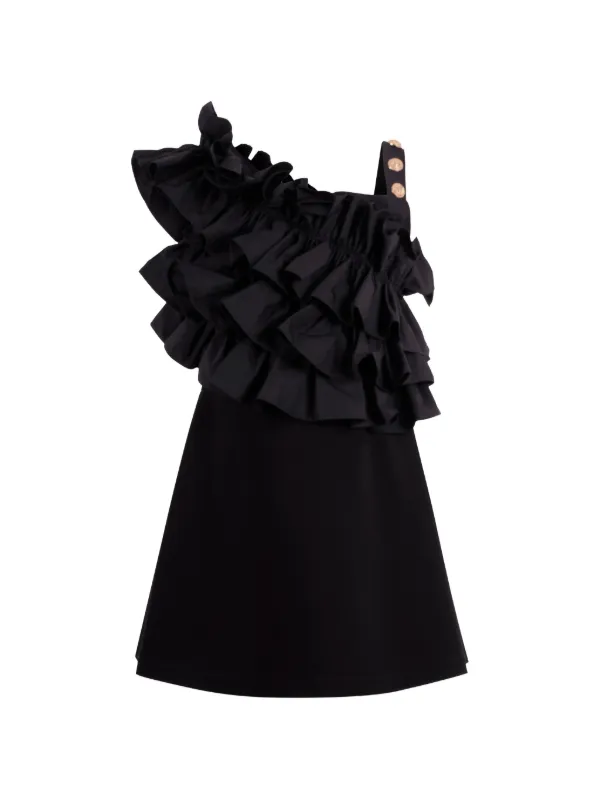 Abito per bambina Balmain Kids nero con ruches, 08A Abito per bambina Balmain Kids nero con ruches, 08A