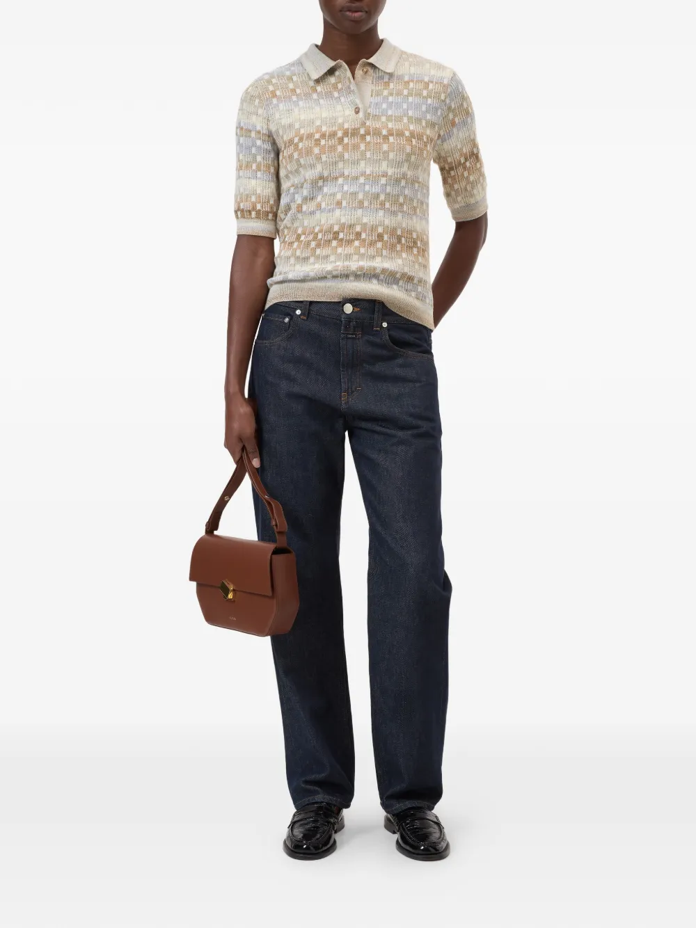 Closed short-sleeve polo shirt - Beige