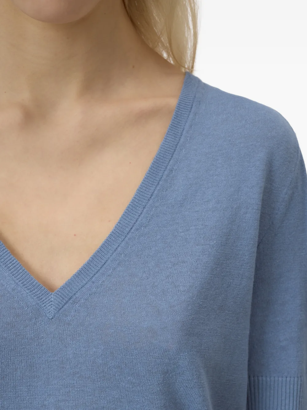 Closed Gebreide top met V-hals en korte mouwen Blauw