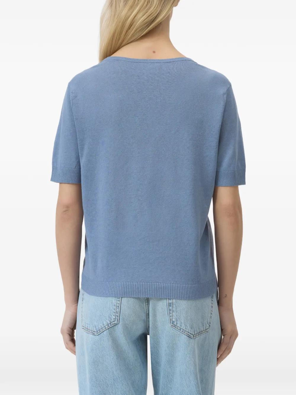 Closed Gebreide top met V-hals en korte mouwen Blauw