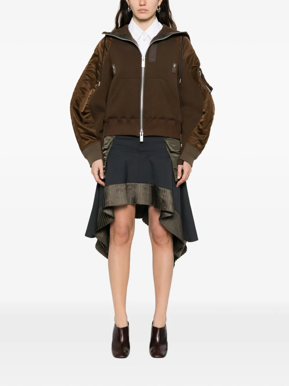  Sacai Hooded Sleeve Sweatshirt - Brown 
