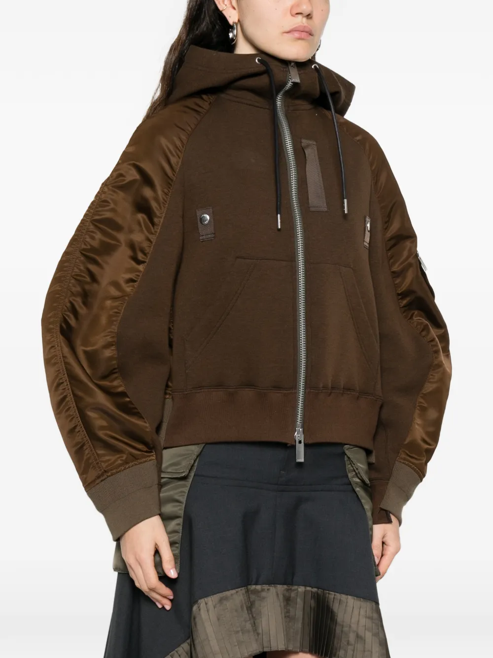  Sacai Hooded Sleeve Sweatshirt - Brown 
