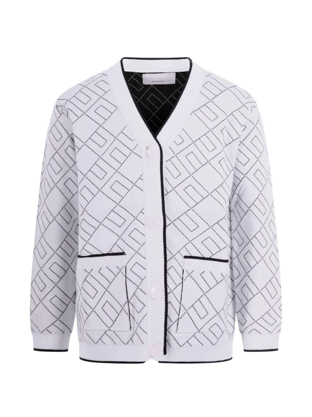 Elisabetta Franchi La Mia Bambina geometric-print pocket cardigan - Bianco