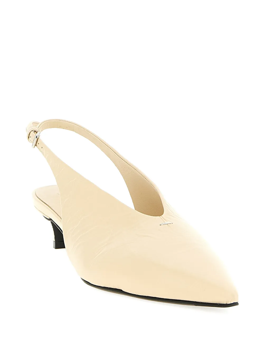 Jil Sander craquelé V-neck slingback pumps Beige
