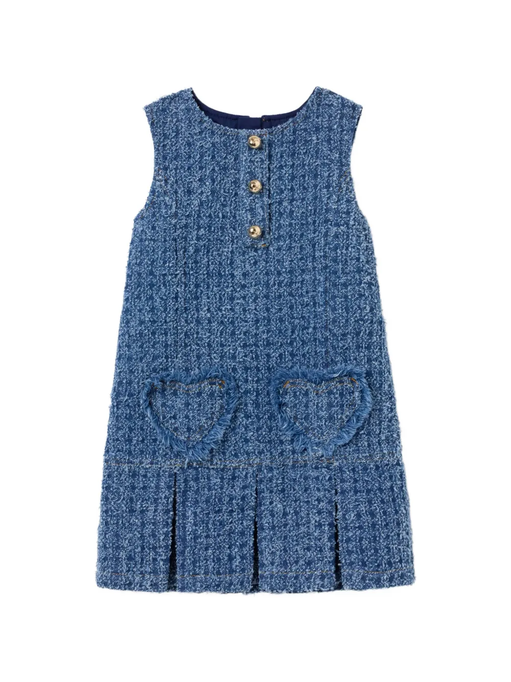 Self-Portrait Kids frayed-heart textured dress - Blu