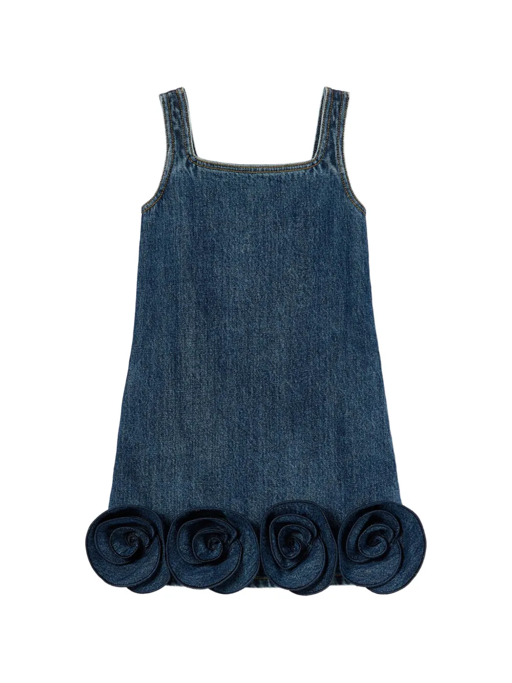 Self-Portrait Kids floral-appliqué denim dress - Blu