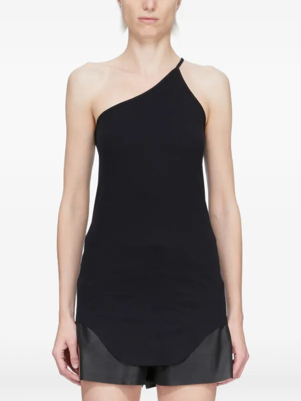 Rick Owens Temple One Shoulder Tank in Classic Rib Cotton Jersey in Black