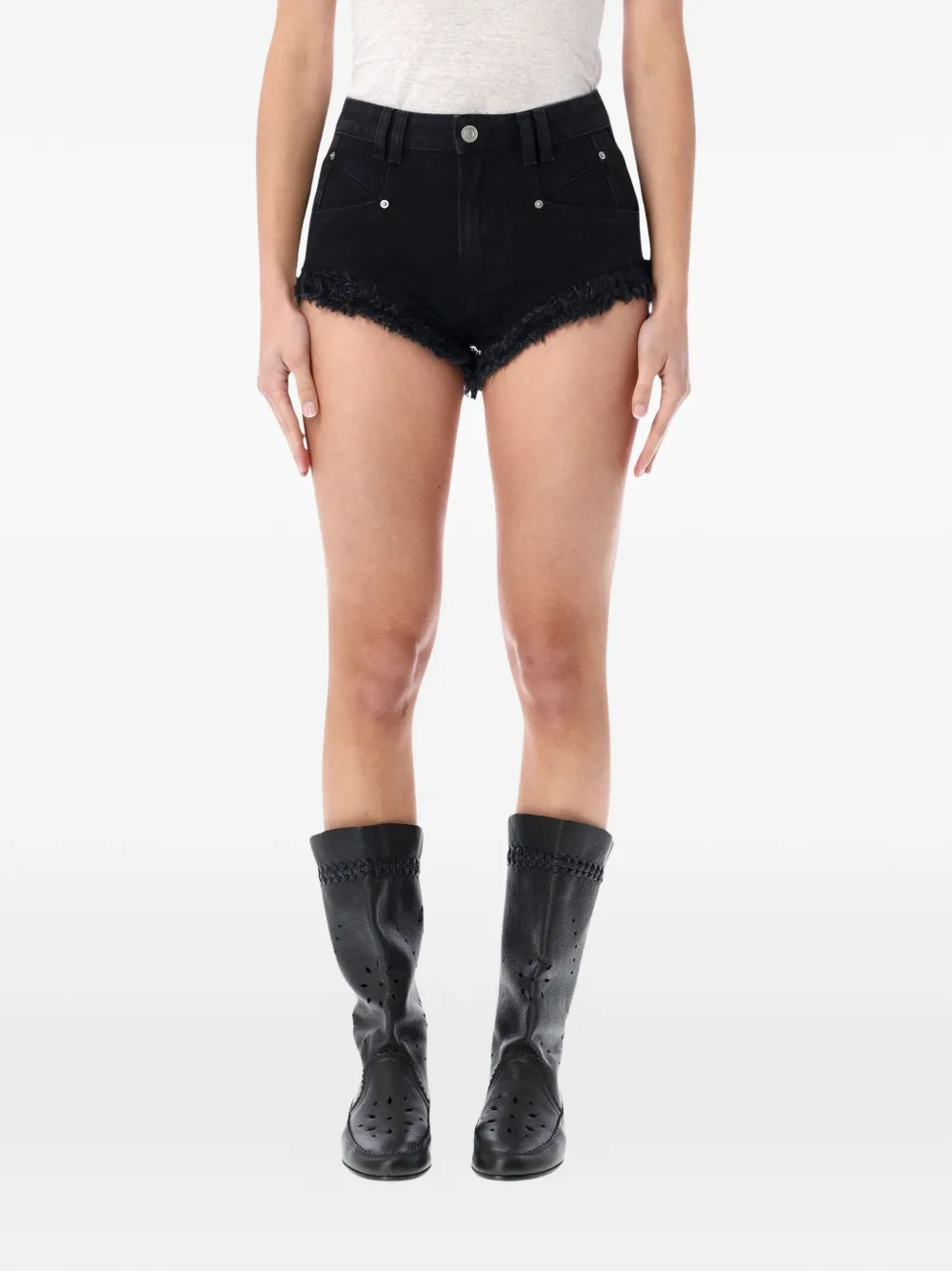 MARANT ÉTOILE Eneidala frayed-hem denim short - Nero