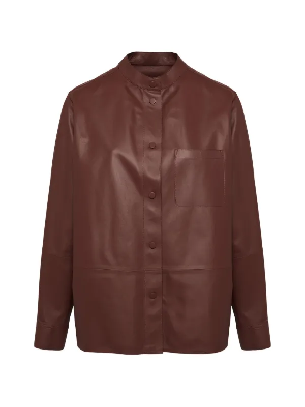Yves Salomon Supple Lambskin Shirt in Brown