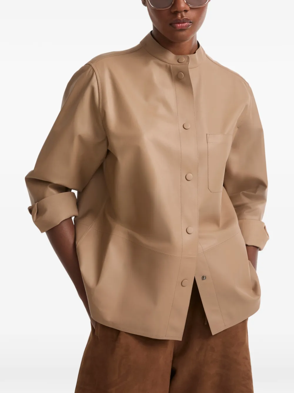 Yves Salomon Leren blouse met knopen Beige