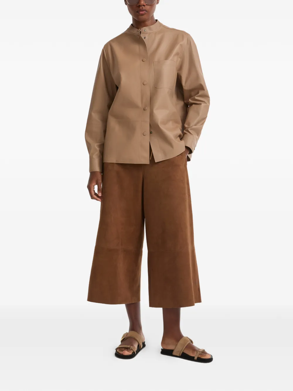 Yves Salomon Leren blouse met knopen Beige