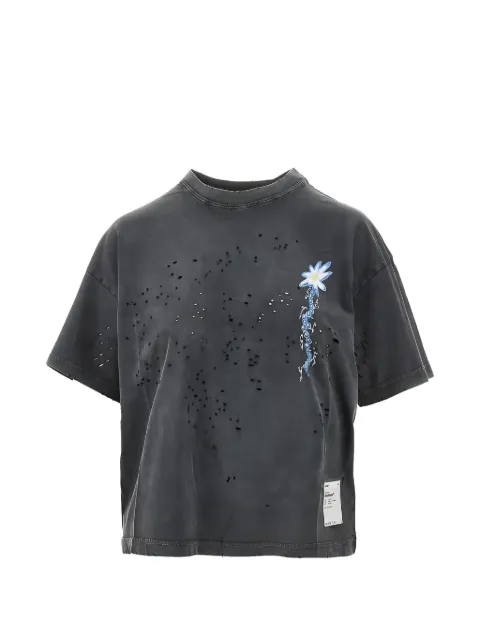 Satisfy distressed floral-detail T-shirt