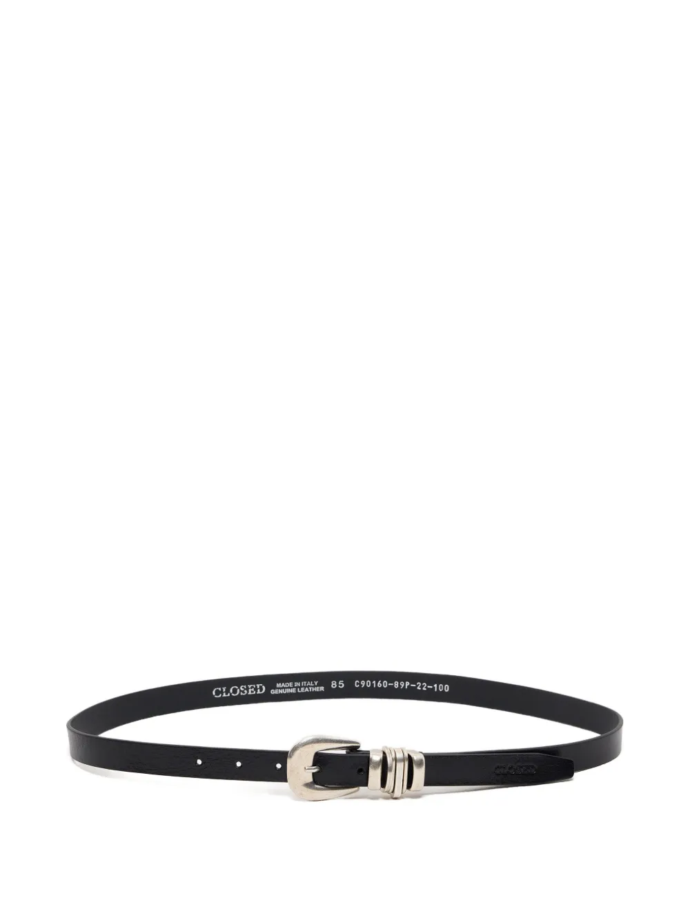 Closed silver-tone buckle leather belt - Nero