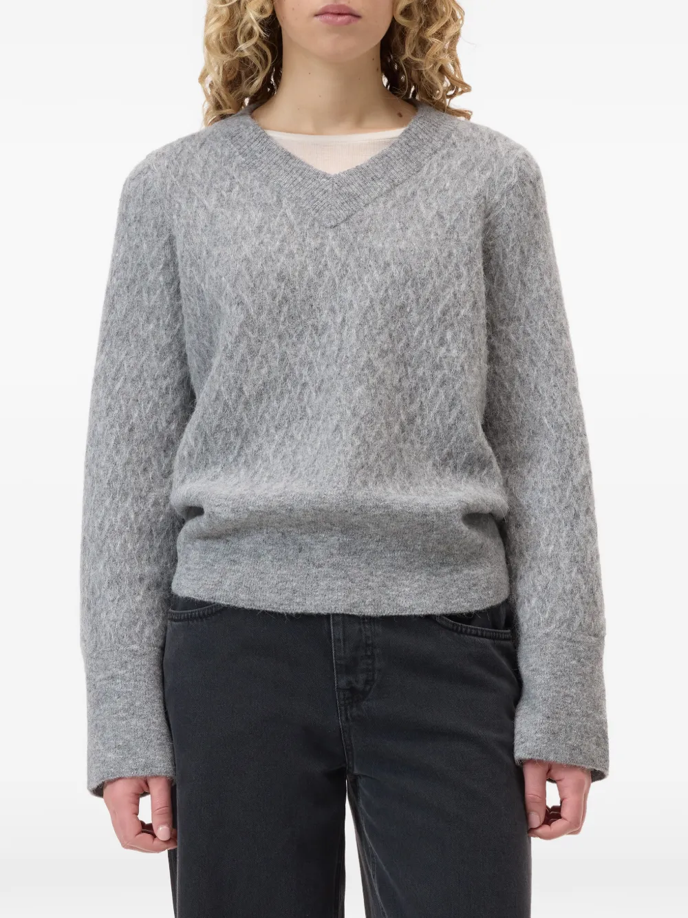  Closed Patterned V-neck Sweater - Grey 