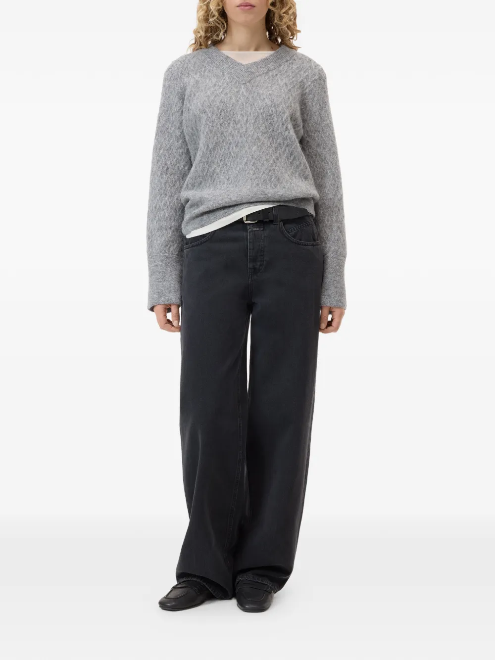  Closed Patterned V-neck Sweater - Grey 