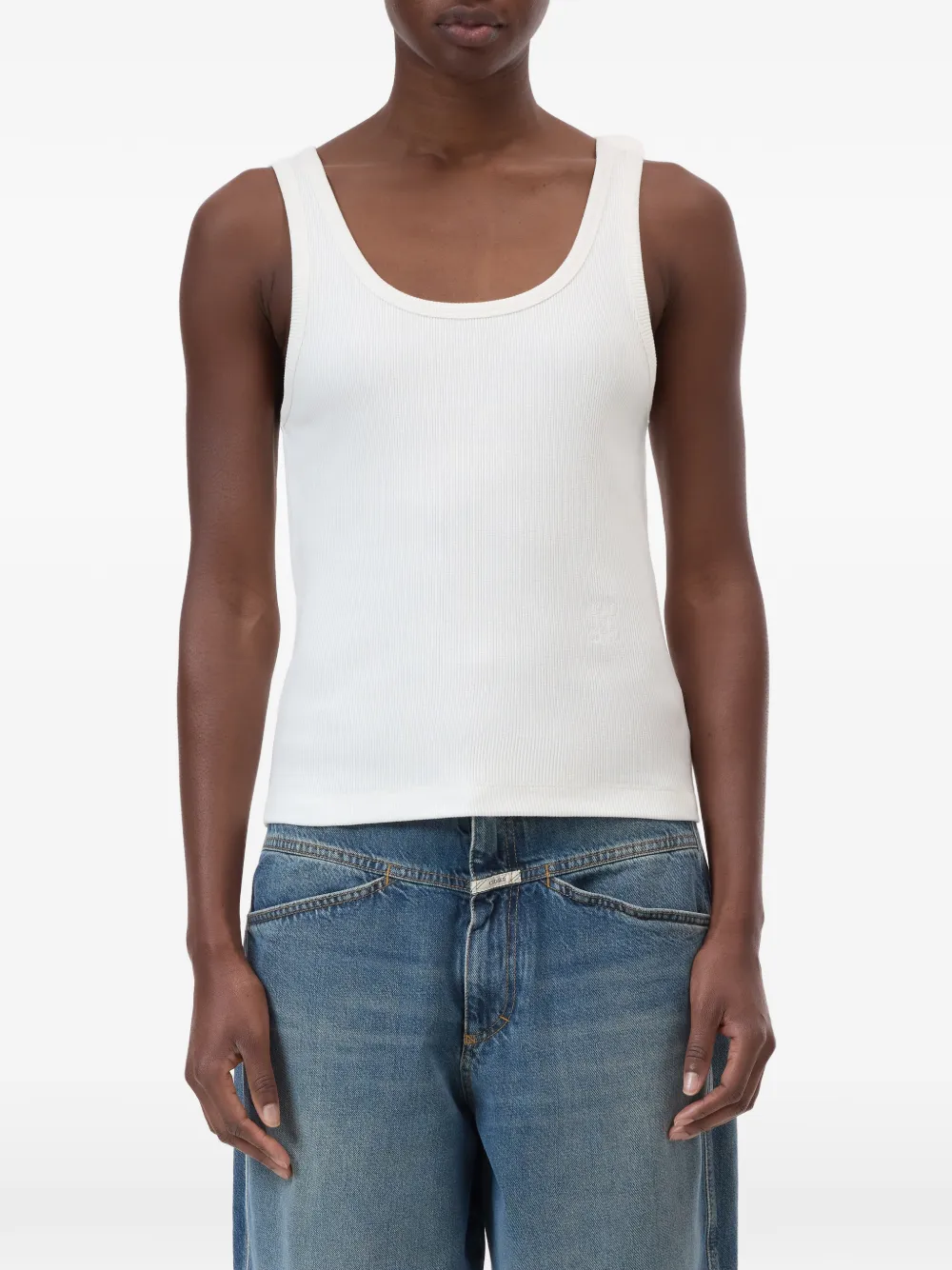  Closed Ribbed Tank Top - White 