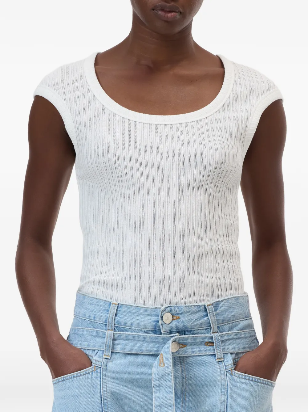  Closed Fitted Ribbed Top - White 